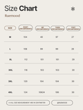 Size chart for Ruemood clothing with measurements in centimeters.