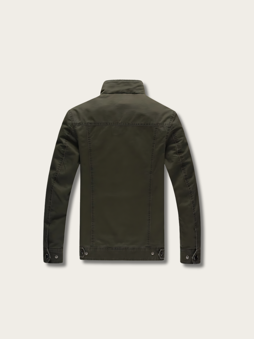 Green jacket on a light beige background