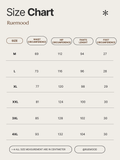 Size chart for Ruemood clothing with measurements in centimeters.