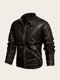 Black leather jacket on a light beige background