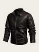 Black leather jacket on a light beige background
