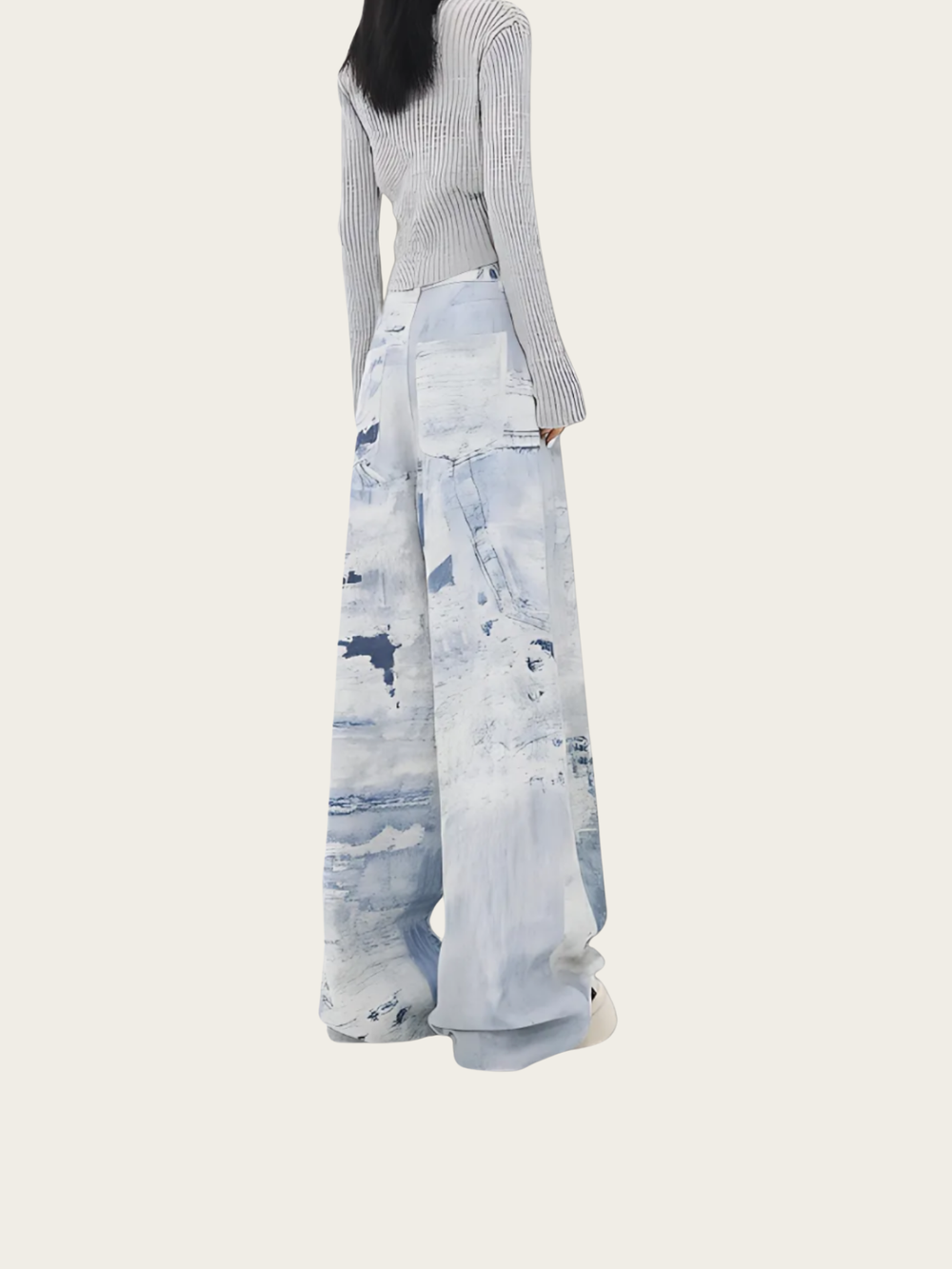 Blue Mirage Wide-Leg Pants – Abstract Wash Denim
