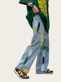 Oversized Graffiti Paint-Splash Wide Leg Denim Jeans – Wide-Leg Flow