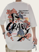 White t-shirt with crane design and text on a white background