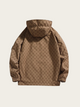 Brown hooded jacket with a subtle pattern on a beige background