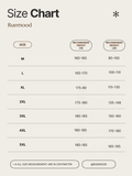 Size chart for Ruemood clothing with height and weight recommendations.
