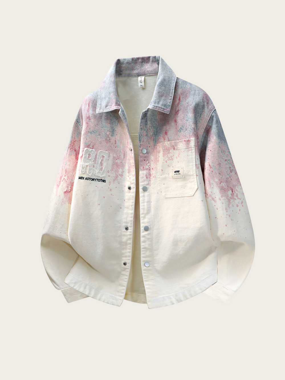 Denim shirt with tie-dye sleeves on a light background