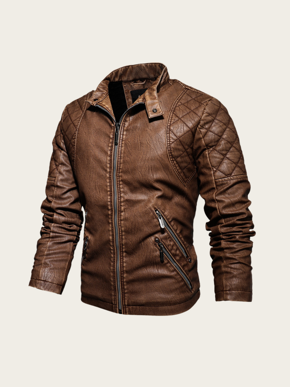 Brown leather jacket on a beige background