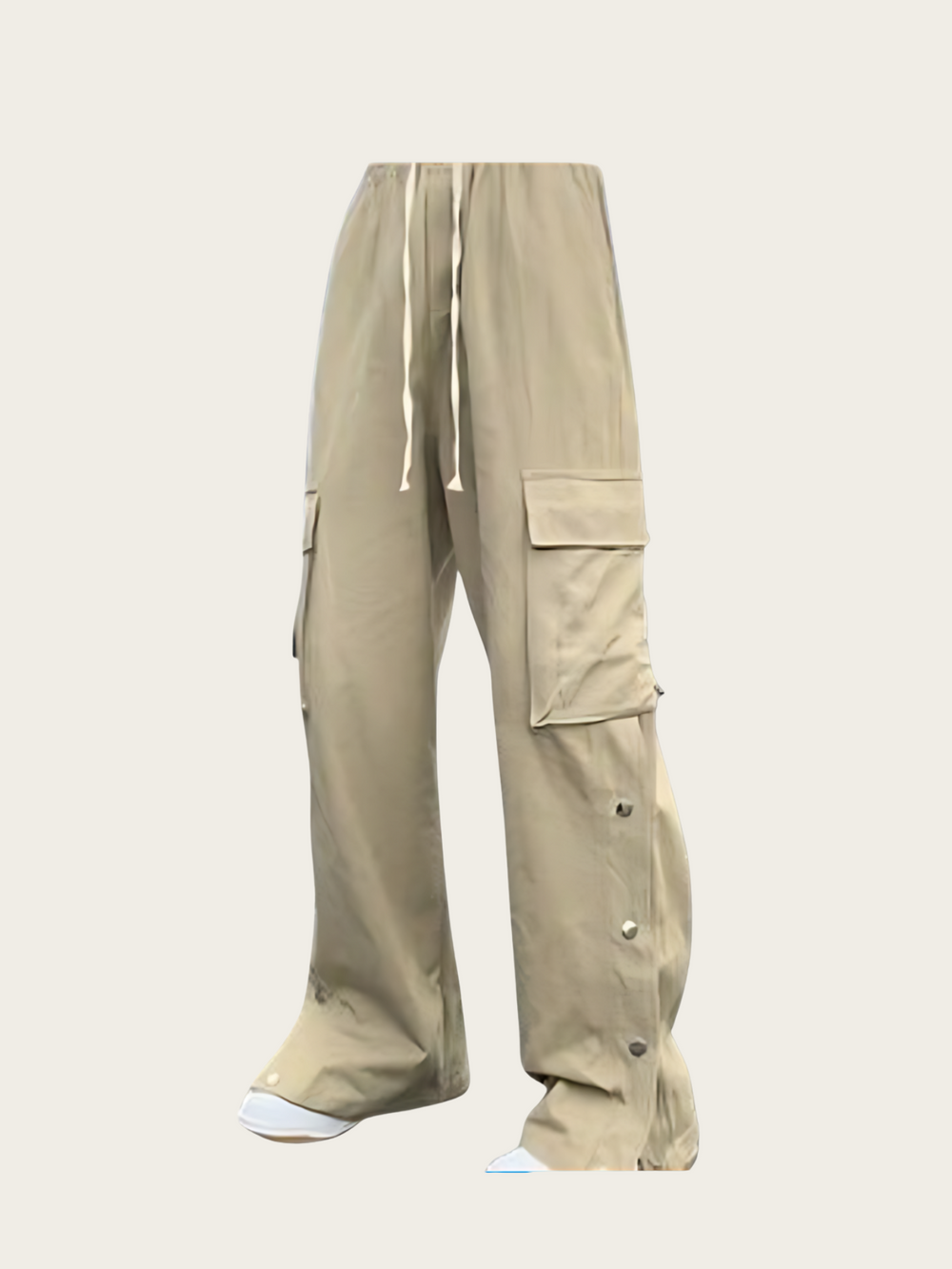 Beige cargo pants on a white background