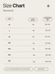 Size chart for pants by Ruemood with measurements in centimeters and recommended weight in pounds.