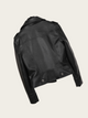Black leather jacket on a light beige background