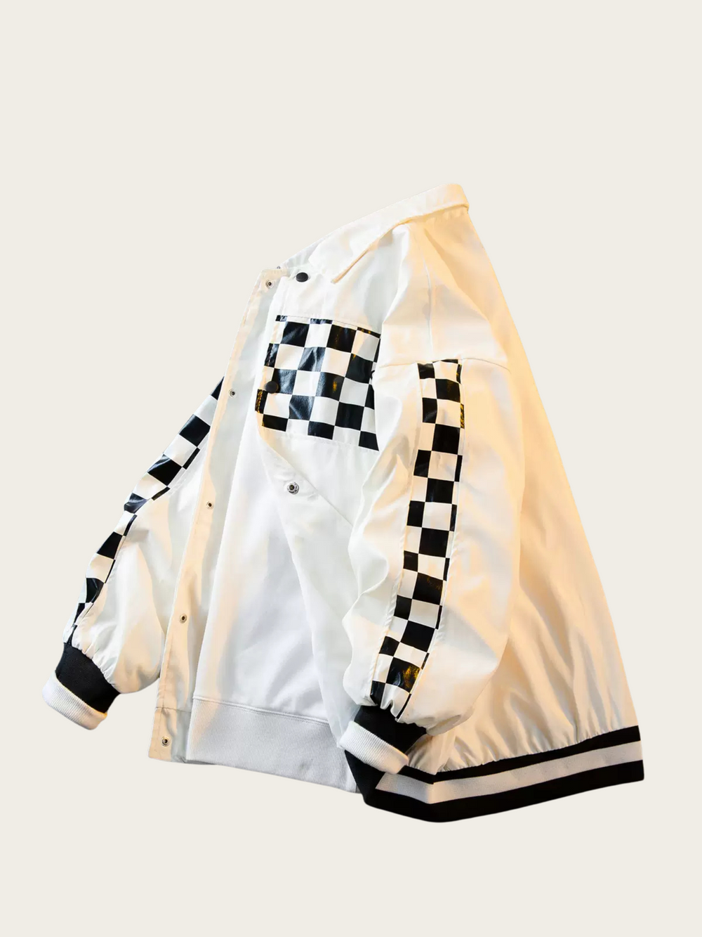 Checkered jacket with a plain white background