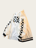 Checkered jacket with a plain white background