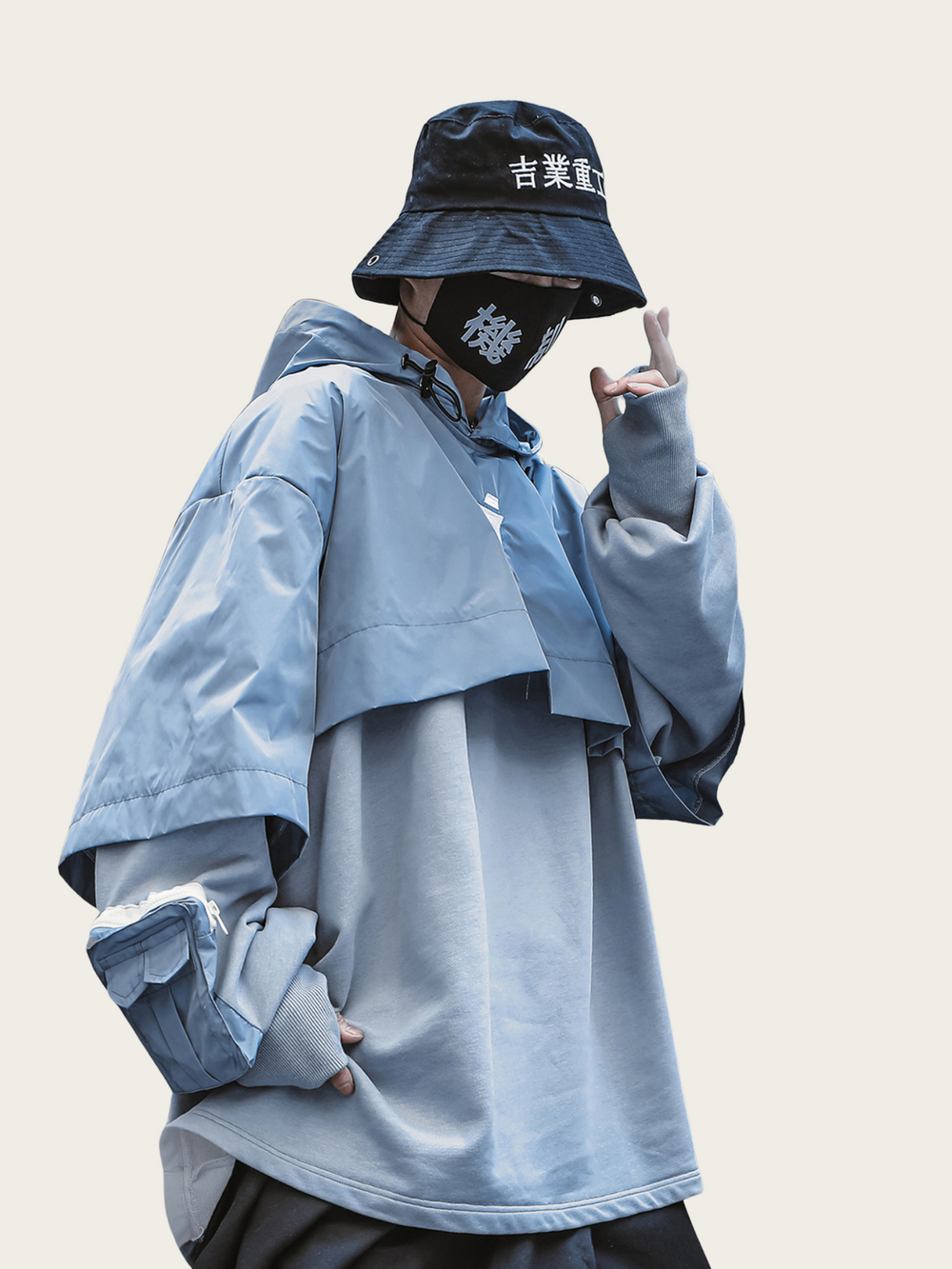 Layered Hoodie with Functional Design – Blue & Black Options