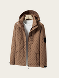 Brown patterned jacket on a beige background