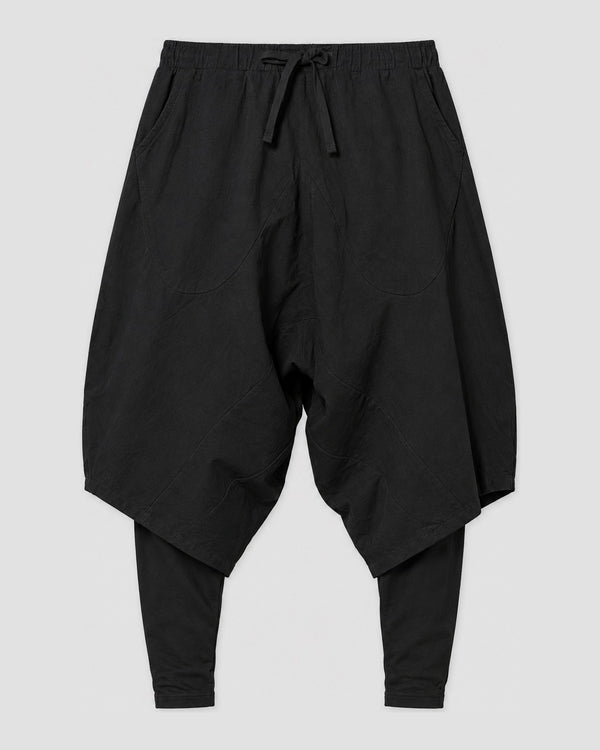 Men's Layered Drop-Crotch Harem Pants with Fitted Inner Legs, front view, product photo