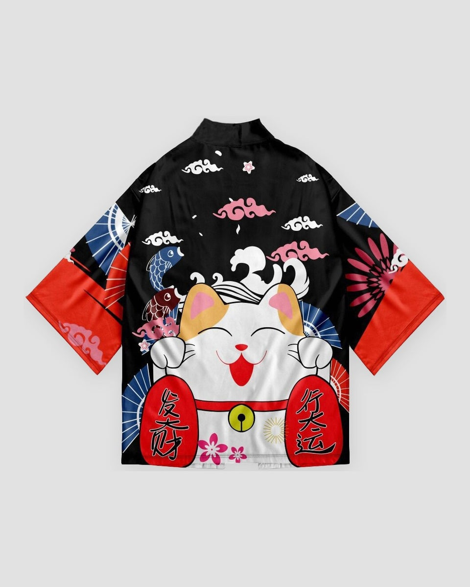 Lucky Cat Print Haori, front view, product photo