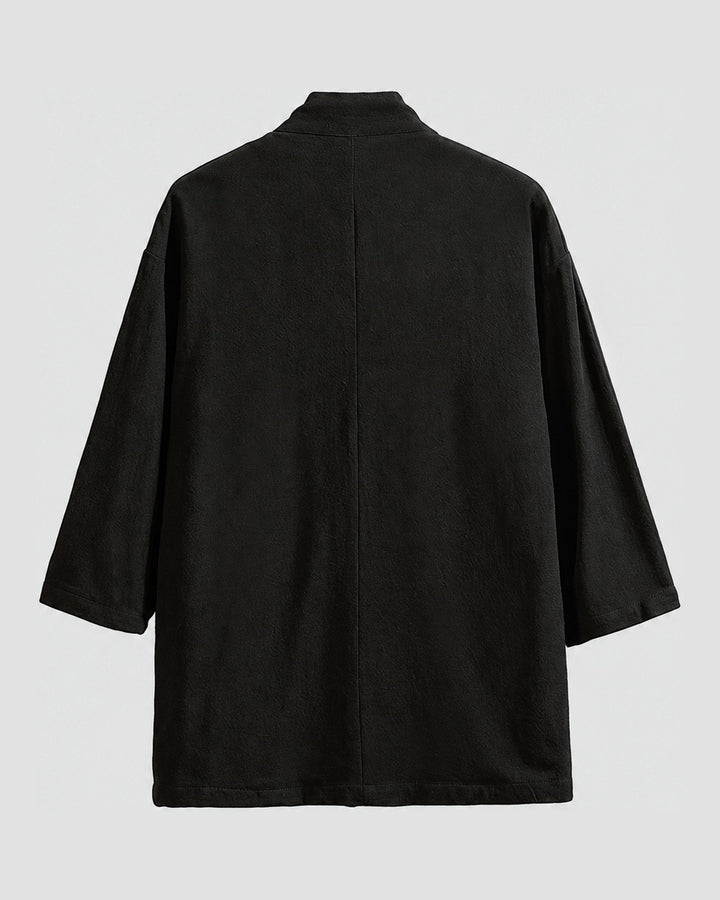Men's Linen Haori Cardigan with Patch Pockets