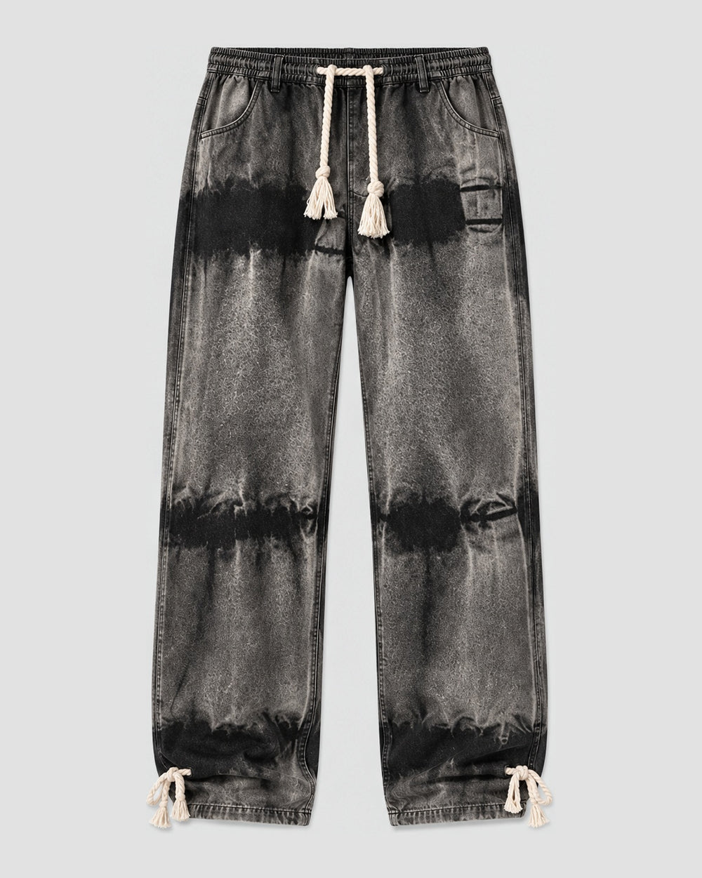 Men's Banded Tie-Dye Straight Jeans with Drawstring Waist, front view, product photo