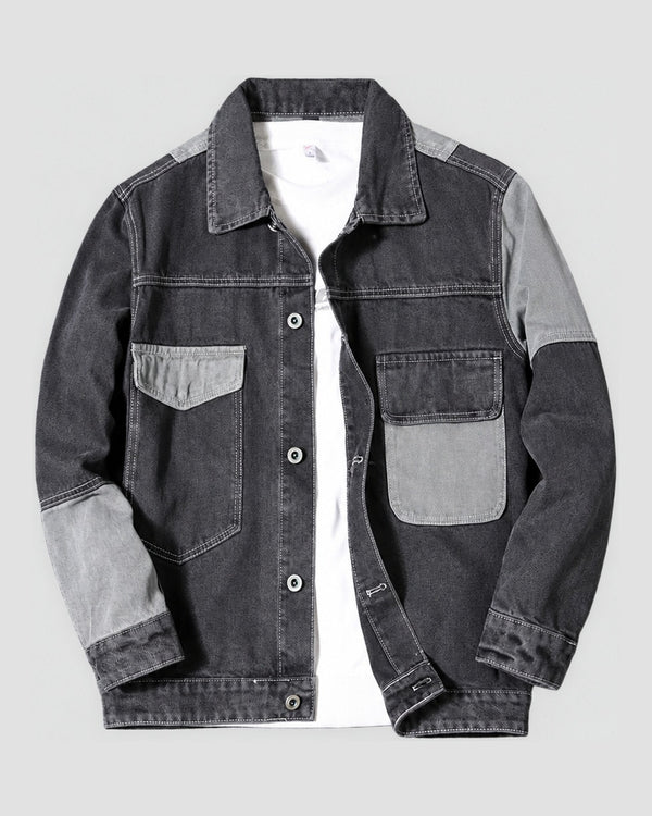 Two-Tone Patchwork Denim Jacket, front view, product photo
