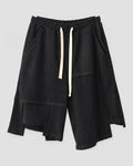 Men's Asymmetric Knee-Length Shorts with Paneled Hem, front view, product photo