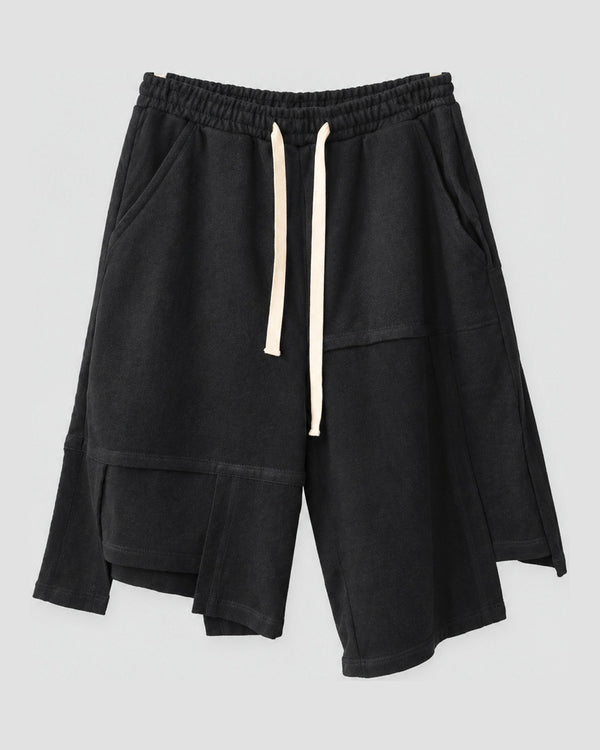Men's Asymmetric Knee-Length Shorts with Paneled Hem, front view, product photo