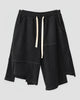 Men's Asymmetric Knee-Length Shorts with Paneled Hem, front view, product photo