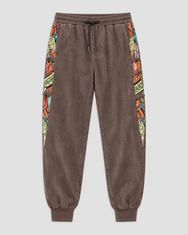 Men's Corduroy Joggers with Printed Side Panels, front view, product photo