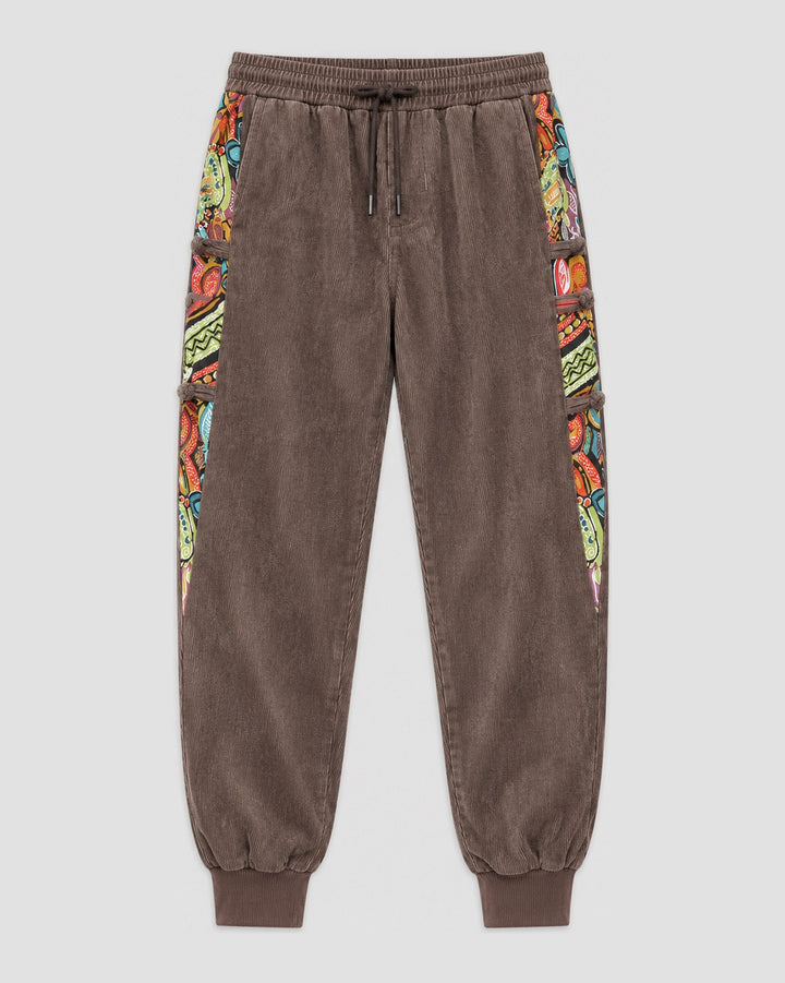 Men's Corduroy Joggers with Printed Side Panels