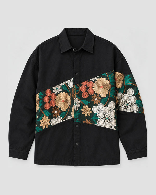 Floral Tapestry Patchwork Shirt Jacket, front view, product photo