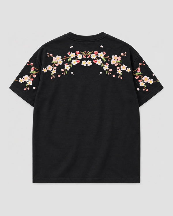 Plum Blossom Embroidered T-Shirt, back view, product photo