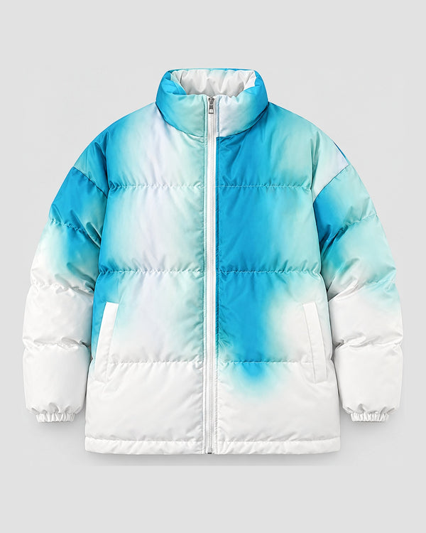 Tie-Dye Gradient Puffer Jacket with Stand Collar, front view, product photo