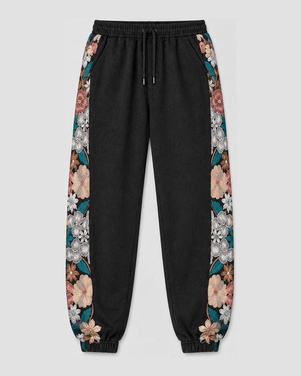 Floral Embroidered Side-Panel Jogger Pants, front view, product photo