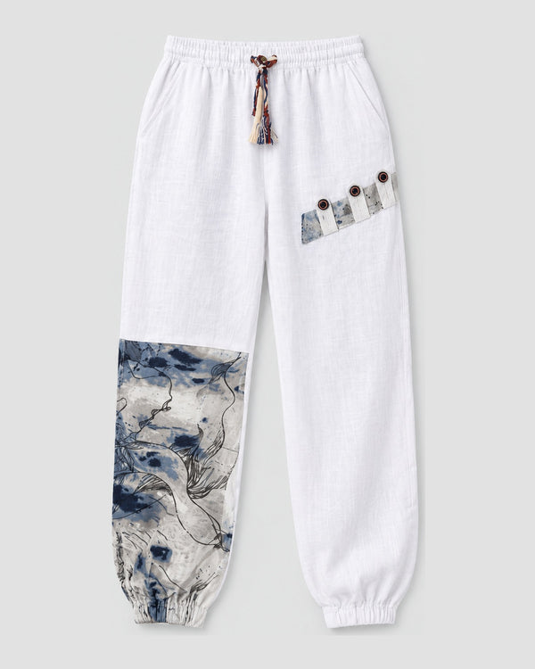 Linen-Cotton Jogger Pants with Ink-Wash Panel, front view, product photo