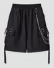 Women's Cargo Shorts with Silver Chain and Buckled Strap Pockets, front view, product photo