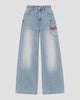 Women's High-Waisted Wide-Leg Jeans with Embroidered Red Pocket Lettering, front view, product photo