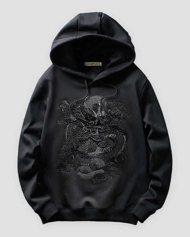 Tone-on-Tone Dragon Embroidered Hoodie