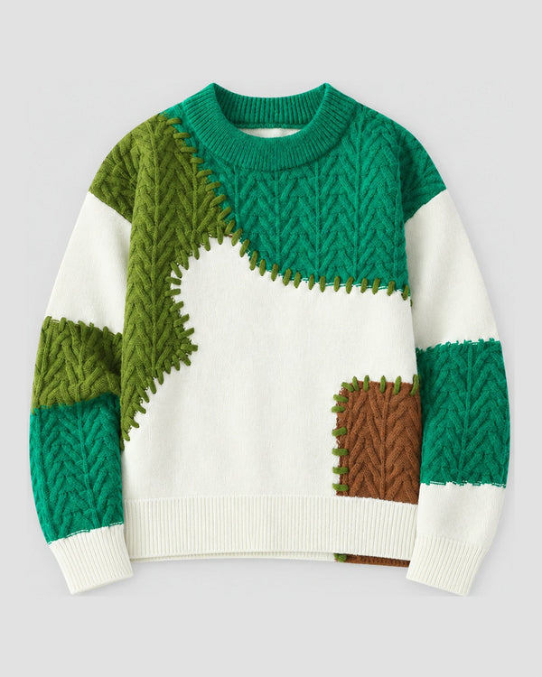 Patchwork Cable Knit Sweater, front view, product photo