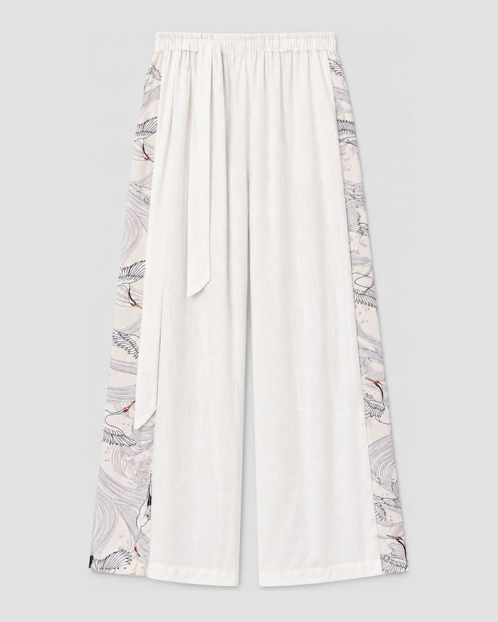 Crane Wave Side-Panel Wide-Leg Pants
