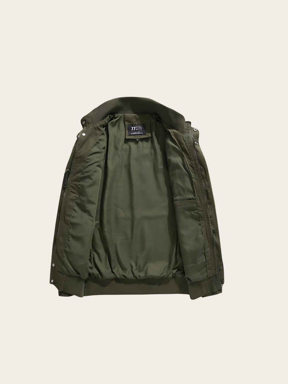 Green jacket on a beige background
