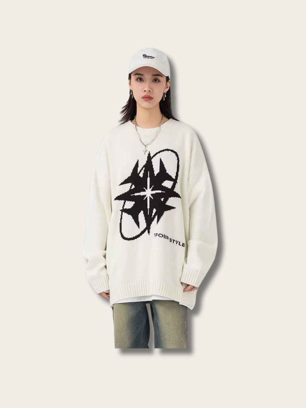 Stellar Navigator Knit Sweater - #ffffff:White