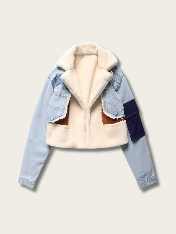Urban Edge Shearling Denim Jacket - #00008b:Dark Blue