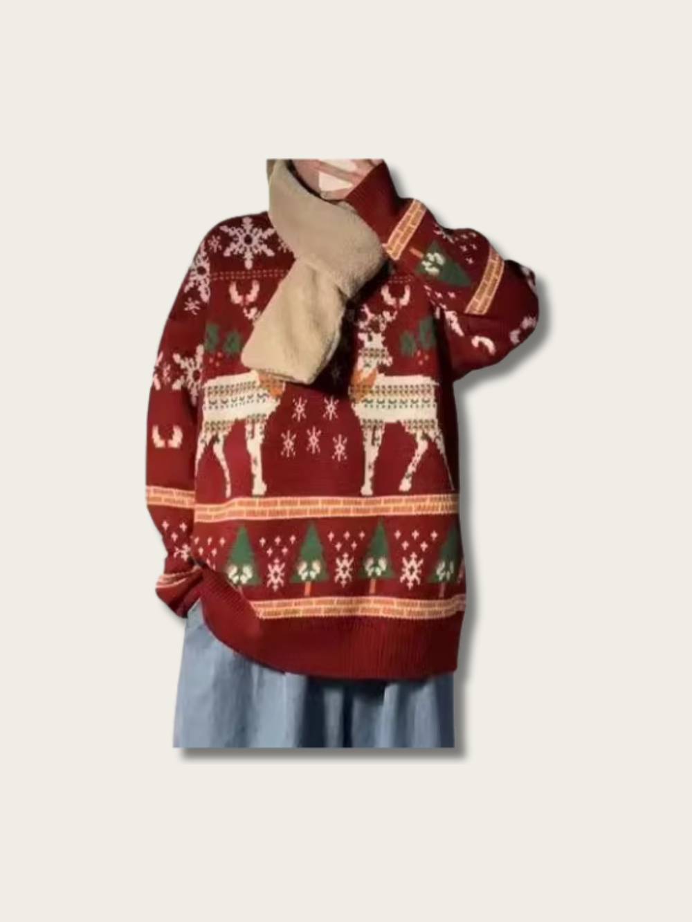 Reindeer Joy Christmas Japanese Sweater - Red