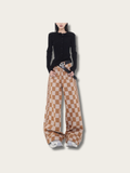 Retro Checkered Wide-Leg Pants - Large