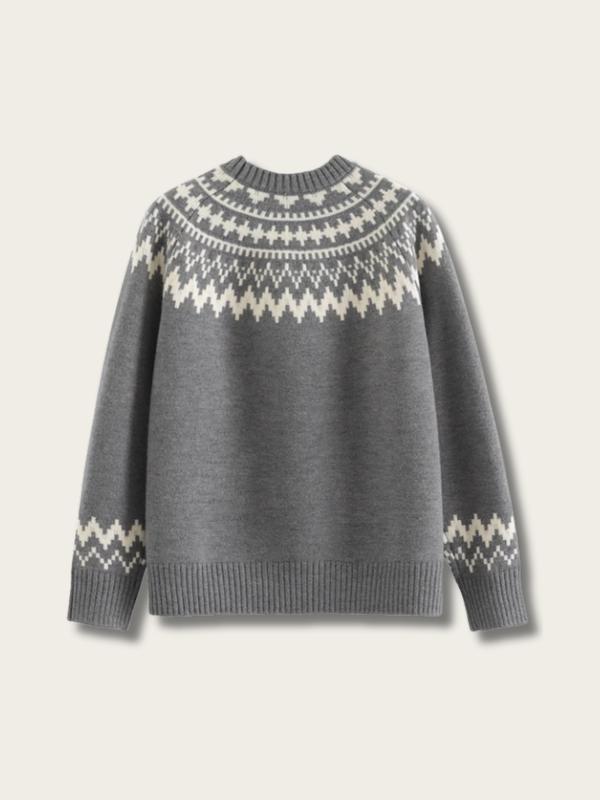 Minimalist Nordic Knit Sweater - #808080:Gray