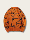 Whimsical Cat Knit Sweater - black:Black