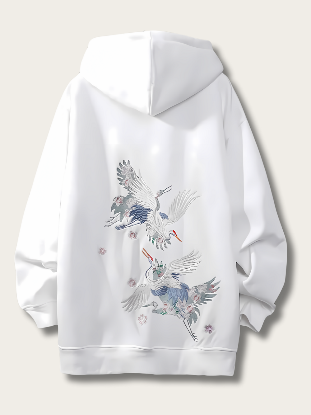 Embroidered Elegant Wind Crane Japanese Hoodie - Medium