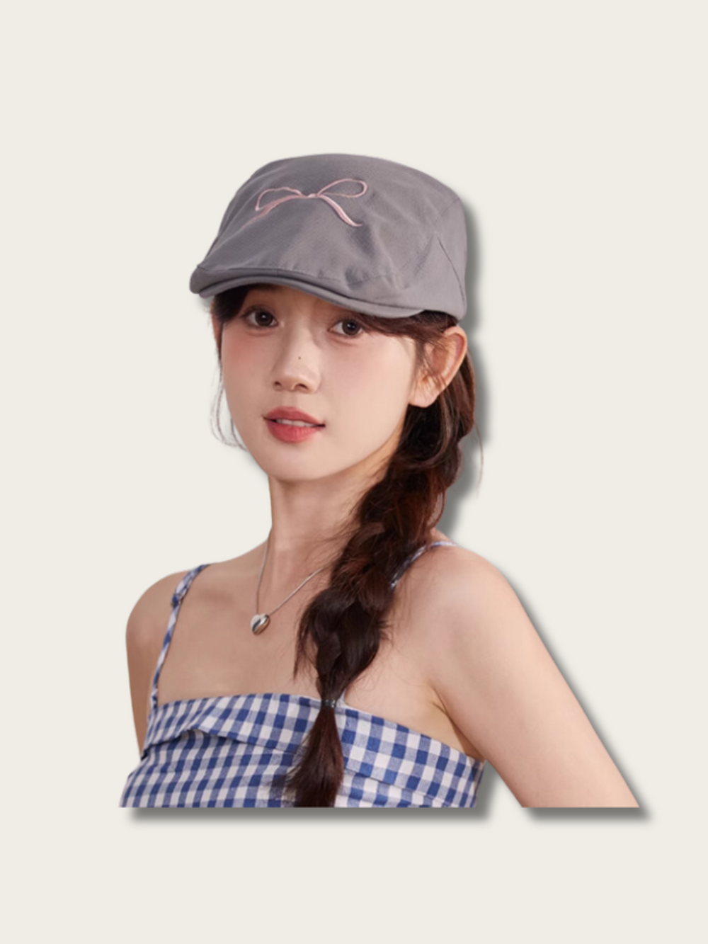 Blushing Bow Flat Cap - #000000:Black