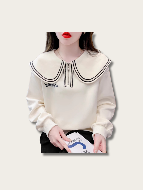 Limited Edition Sailor Zip Sweatshirt - #fffdd0:Cream