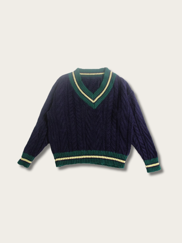 Varsity Classic Cable Knit Sweater - #000000:Navy Blue